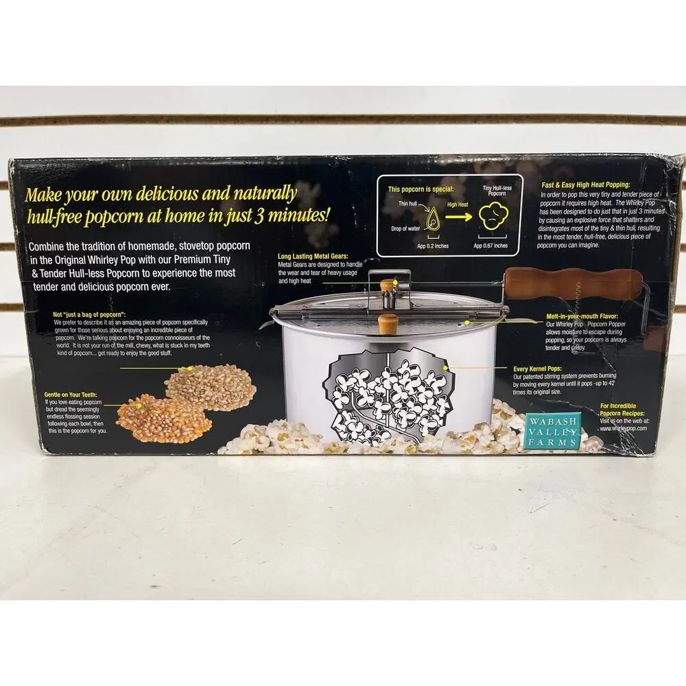Whirley Pop 3 min. Popcorn Popper W/2 bags of Hull-less Popcorn StoveTop 6qt NIB